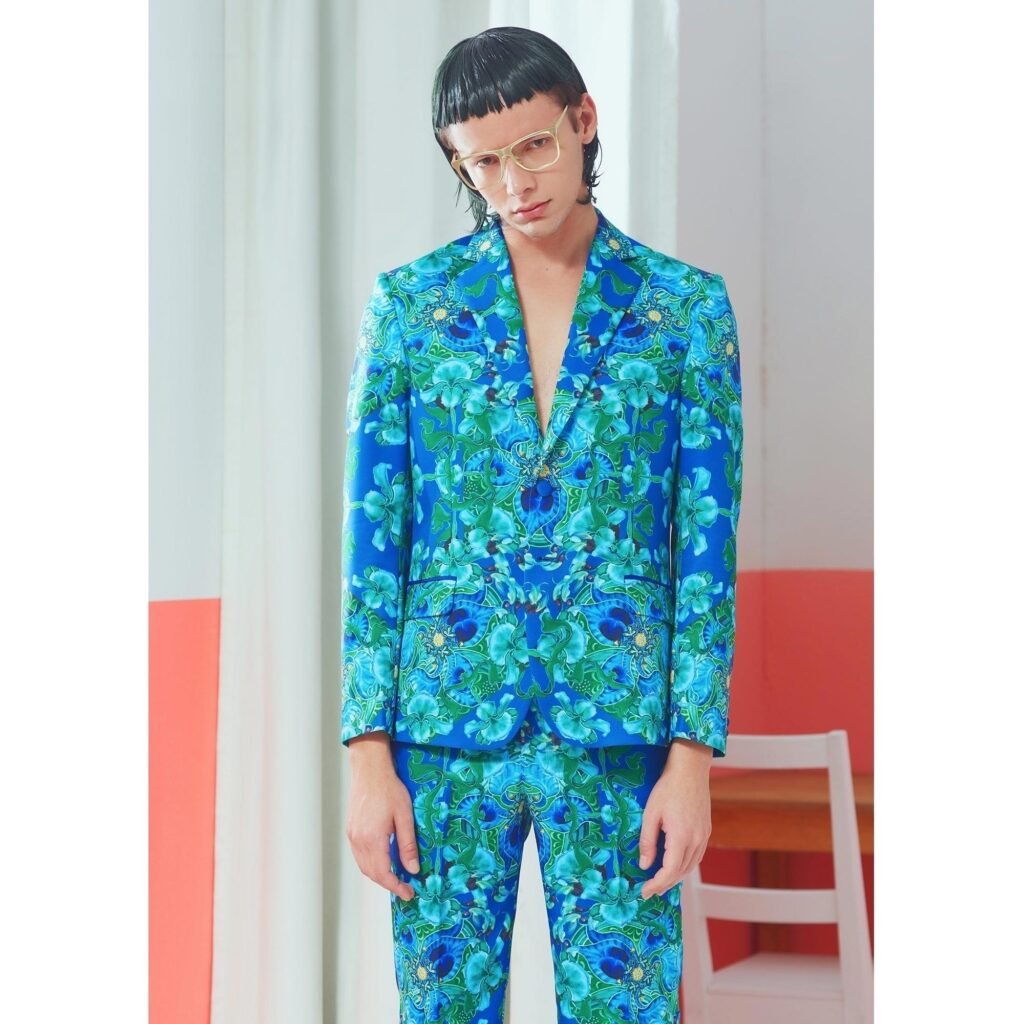 SABRINA HSIEH Blue Mojolica Print Suit Coat