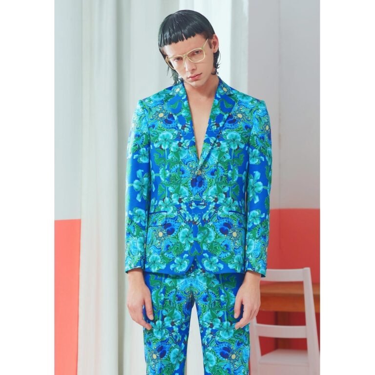 SABRINA HSIEH Blue Mojolica Print Suit Coat